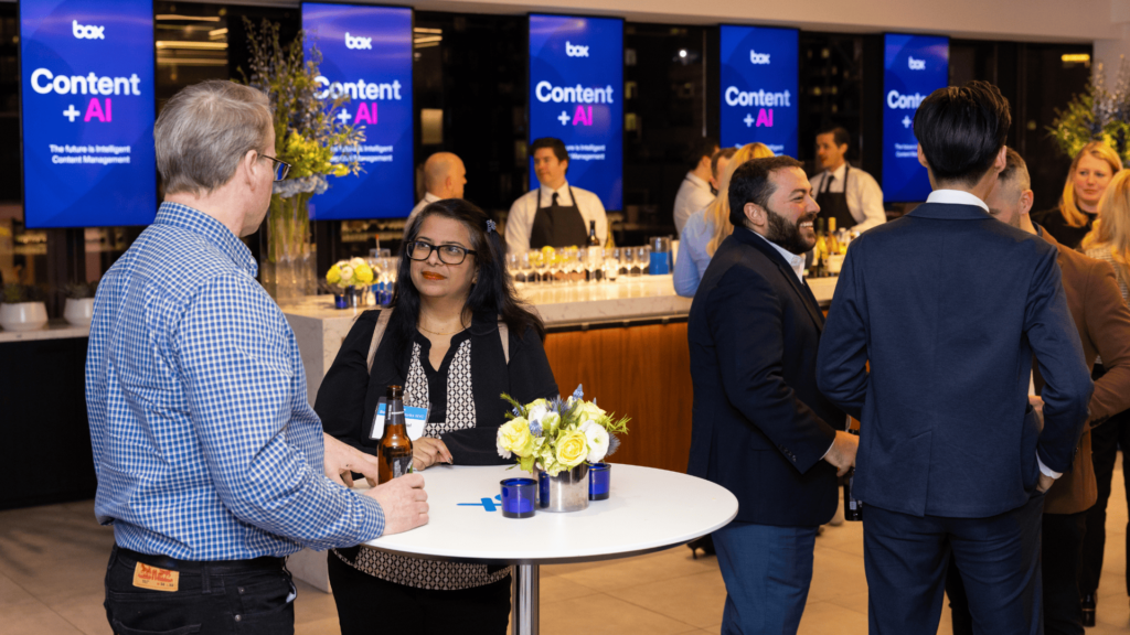 A group of people at a corporate catering event