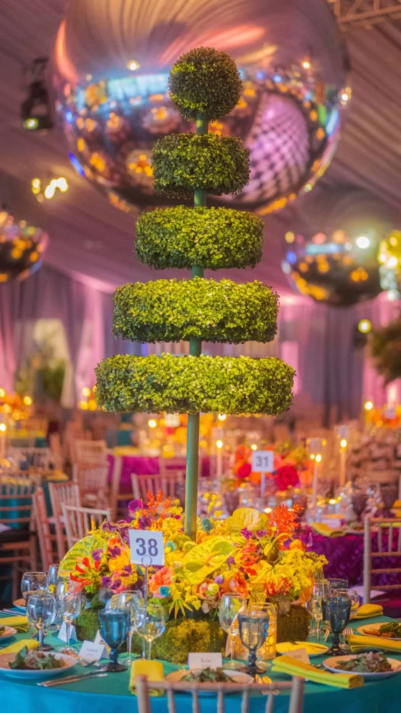 A tree sitting onto a table with food