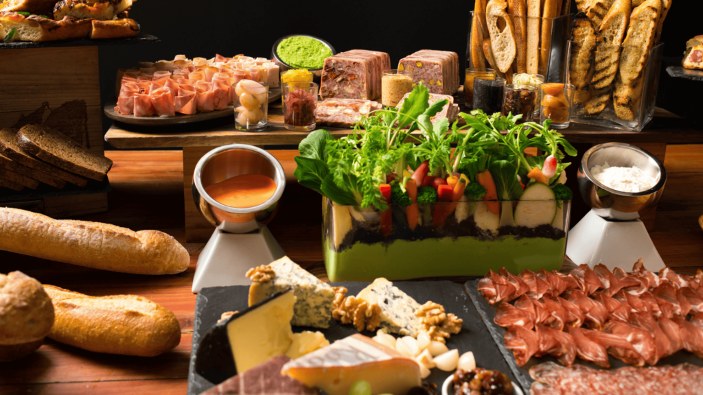 A platter of a bunch of different types of food