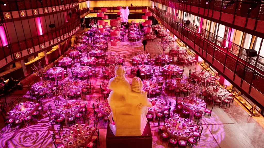 A large room ready for a catering event