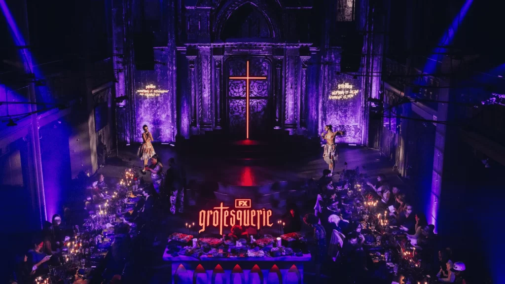 A brand catered event in a dark room for an FX show