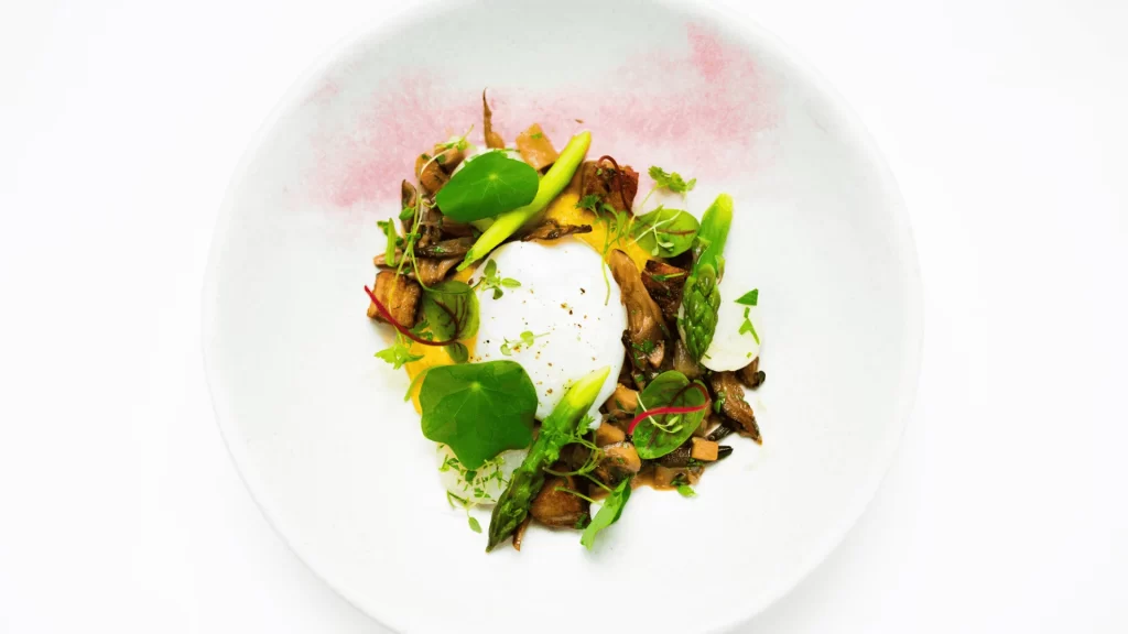 A plate of food ready for a catering event